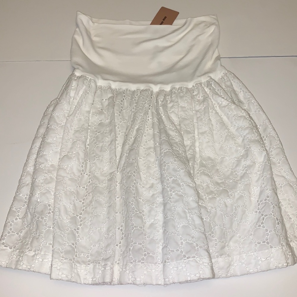 NWT Miu Miu White Eyelet Pleated Skirt sz IT 42